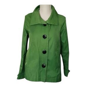 Gallery Petite Green Big Button-Front Jacket Size Small P Mid Length Women Lined